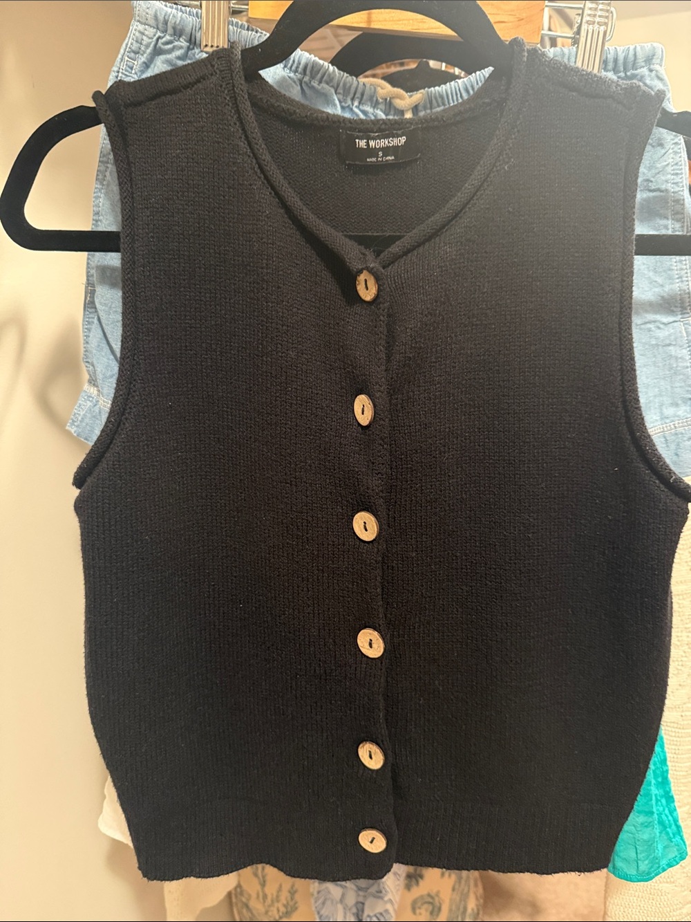 Nordstrom Workshop Republic Clothing Black Button-Front Knit top cotton blend lo